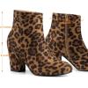 imageAllegra K Womens Round Toe Side Zip Chunky Heel Ankle BootsLeopard