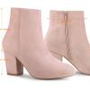 imageAllegra K Womens Round Toe Side Zip Chunky Heel Ankle BootsPink
