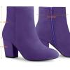 imageAllegra K Womens Round Toe Side Zip Chunky Heel Ankle BootsPurple