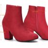imageAllegra K Womens Round Toe Side Zip Chunky Heel Ankle BootsRed