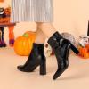 imageAllegra K Womens Snakeskin Print Boots Halloween Costumes Chunky High Heels Ankle BootsBlack