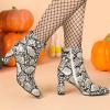 imageAllegra K Womens Snakeskin Print Boots Halloween Costumes Chunky High Heels Ankle BootsBlack White