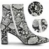imageAllegra K Womens Snakeskin Print Boots Halloween Costumes Chunky High Heels Ankle BootsBlack White