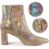 imageAllegra K Womens Snakeskin Print Boots Halloween Costumes Chunky High Heels Ankle BootsRose Gold