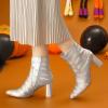 imageAllegra K Womens Snakeskin Print Boots Halloween Costumes Chunky High Heels Ankle BootsSilver