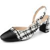 imageAllegra K Slingback Cap Toe Christmas Plaid Chunky Heel Pumps for WomenBlack White