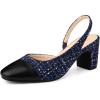 imageAllegra K Slingback Cap Toe Christmas Plaid Chunky Heel Pumps for WomenNavy Blue