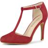 imageAllegra K Women Rounded Toe Stiletto Heel TStrap Dress Red Pumps  65 M US