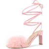 imageAllegra K Womens Faux Fur Slingback Block Heels Lace Up SandalsPink