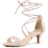imageAllegra K Womens Kitten Heel Lace Up Open Toe SandalsBeige Pink