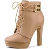 imageAllegra K Womens Lace Up Strap Platform Block Heels Ankle BootsNude