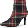 imageAllegra K Womens Plaid Pointed Toe Side Zip Stiletto Heel Ankle BootsRed Green