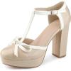 imageAllegra K Womens Platform Bow t Strap Chunky Heels PumpsNude