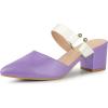 imageAllegra K Womens Pointed Toe Chunky Heel Dress Mules PumpsPurple White