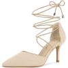 imageAllegra K Womens Pointed Toe Dress Pumps Lace Up Stiletto Heels SandalsBeige