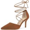imageAllegra K Womens Pointed Toe Dress Pumps Lace Up Stiletto Heels SandalsBrown