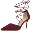 imageAllegra K Womens Pointed Toe Dress Pumps Lace Up Stiletto Heels SandalsBurgundy