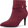 imageAllegra K Womens Pointy Toe Buckle Cross Straps Stiletto Heel Ankle BootsBurgundy
