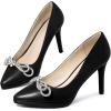 imageAllegra K Womens Pump Stiletto Heel Platform Rhinestone Bow Pointed Toe PumpsBlack