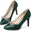 imageAllegra K Womens Pump Stiletto Heel Platform Rhinestone Bow Pointed Toe PumpsEmerald Green