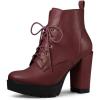 imageAllegra K Womens Round Toe Chunky Heel Lace Up Platform BootsBurgundy