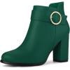 imageAllegra K Womens Round Toe Circle Buckle Chunky Heels Ankle BootsGreen