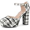 imageAllegra K Womens Round Toe Platform Tweed Chunky Heels PumpsBlack White