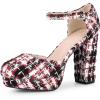 imageAllegra K Womens Round Toe Platform Tweed Chunky Heels PumpsRed Black