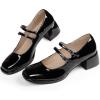 imageAllegra K Womens Square Toe Ankle Strap Block Heels Mary Janes Pumps ShoesBlack