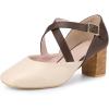 imageAllegra K Womens Square Toe Mary Jane Chunky Heels Dress ShoesBeige