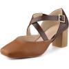 imageAllegra K Womens Square Toe Mary Jane Chunky Heels Dress ShoesBrown