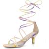 imageAllegra K Womens Strappy Tie Dye Heels Lace Up Kitten Heel SandalsYellow
