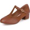 imageAllegra K Womens TStrap Mary Jane Ankle Strap Block Heels PumpsBrown