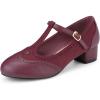 imageAllegra K Womens TStrap Mary Jane Ankle Strap Block Heels PumpsBurgundy