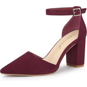 imageAllegra K Womens Ankle Strap Pointed Toe Block Heels PumpsBurgundy