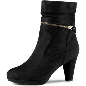imageAllegra K Womens Ankle Zip Platform High Heel Mid Calf BootsBlack