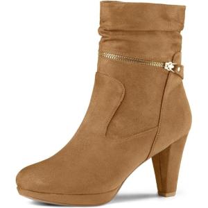 imageAllegra K Womens Ankle Zip Platform High Heel Mid Calf BootsBrown