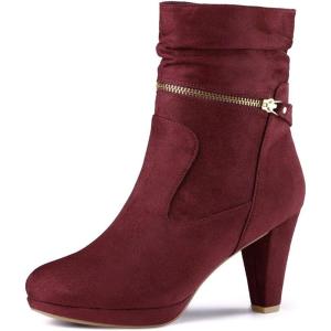imageAllegra K Womens Ankle Zip Platform High Heel Mid Calf BootsBurgundy