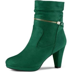 imageAllegra K Womens Ankle Zip Platform High Heel Mid Calf BootsEmerald Green
