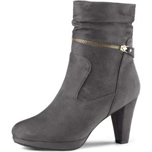 imageAllegra K Womens Ankle Zip Platform High Heel Mid Calf BootsGrey