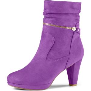 imageAllegra K Womens Ankle Zip Platform High Heel Mid Calf BootsPurple