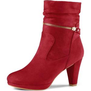 imageAllegra K Womens Ankle Zip Platform High Heel Mid Calf BootsRed