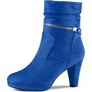 imageAllegra K Womens Ankle Zip Platform High Heel Mid Calf BootsRoyal