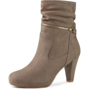 imageAllegra K Womens Ankle Zip Platform High Heel Mid Calf BootsTaupe