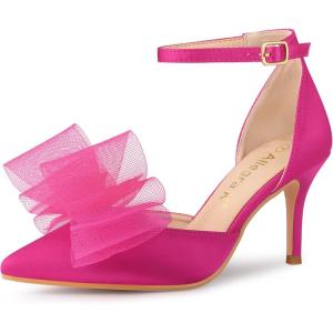 imageAllegra K Womens Bow Tie Ankle Strap Stiletto High Heels PumpsHot Pink