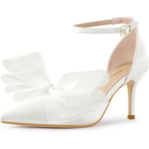 imageAllegra K Womens Bow Tie Ankle Strap Stiletto High Heels PumpsWhite