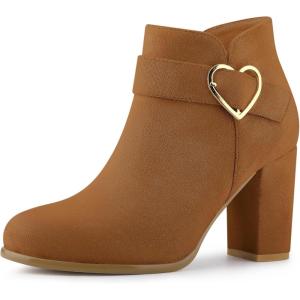 imageAllegra K Womens Buckle Side Zip Chunky Heels Ankle BootsBrown