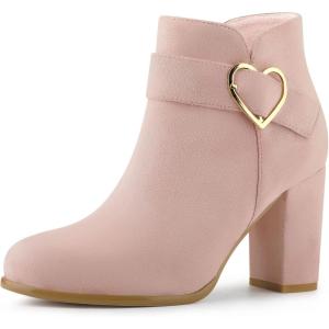 imageAllegra K Womens Buckle Side Zip Chunky Heels Ankle BootsDust Pink