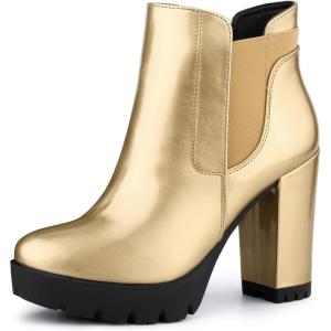 imageAllegra K Womens Chunky High Heel Platform Ankle BootsGold