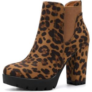 imageAllegra K Womens Chunky High Heel Platform Ankle BootsLeopard